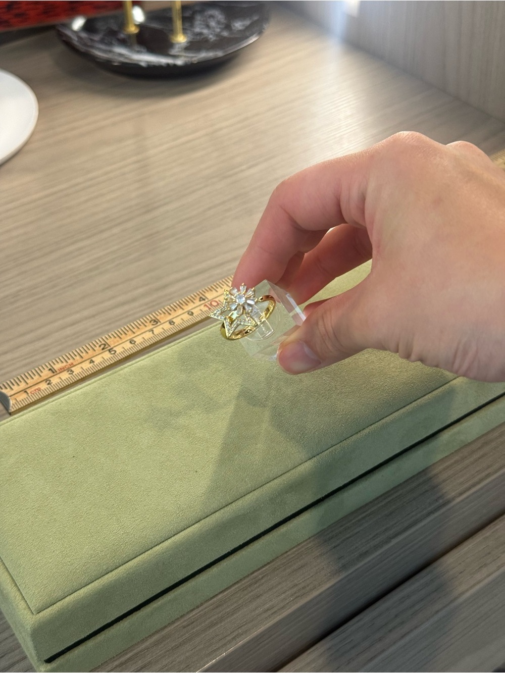 Gold Flower Cluster Ring with Clear Stones One Size Adjustable Band